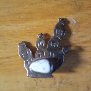 Navajo Artisan Vintage Sterling  cactus brooch w/Buffalo Turquoise